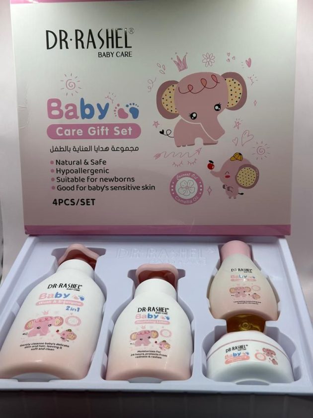 دكتور راشيل مجموعة هدايا العناية بالطفل - اللون الوردي - 4 قطع