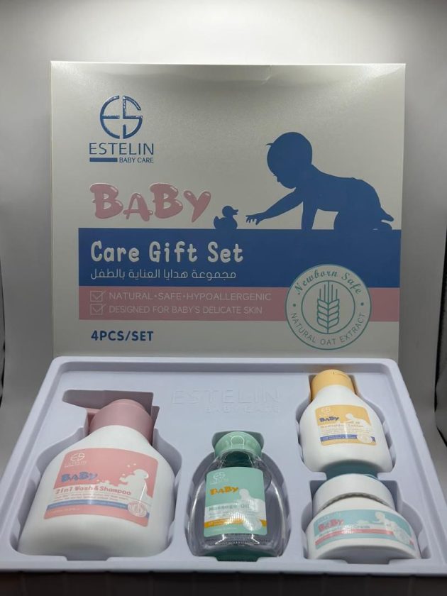 مجموعة هدايا إستلين للعناية بالطفل للبشرة الحساسة، عبوة من 4 قطع، مستخلص الشوفان الطبيعي